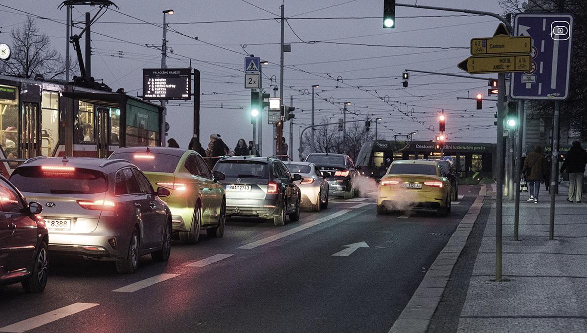 Cars in a traffic jam in the city