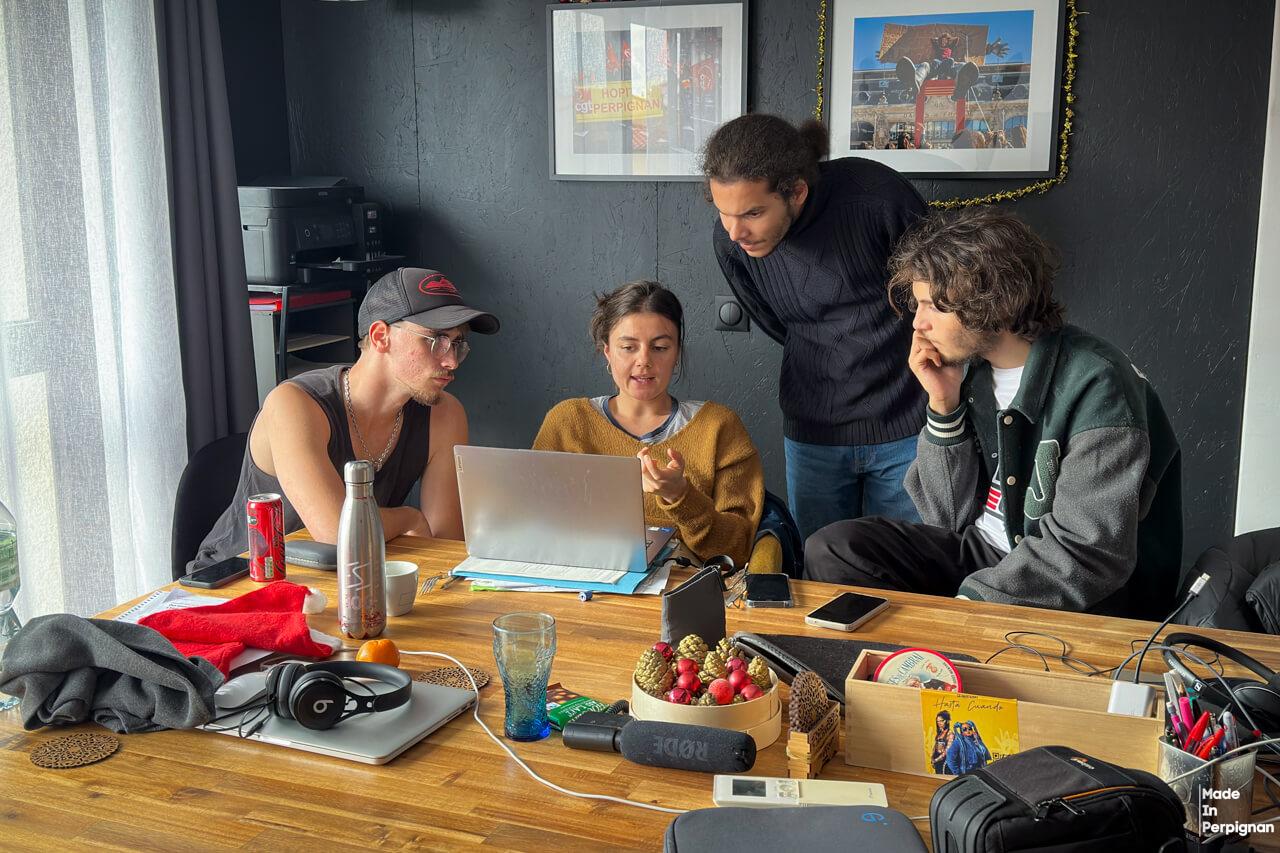 Journalist Mona Bru with young trainees taking part in media training in Perpignan, France in 2026. Mona did learn something which took her by surprise: not all participants watch short form videos and Reels only. Some preferred long form content on YouTube.