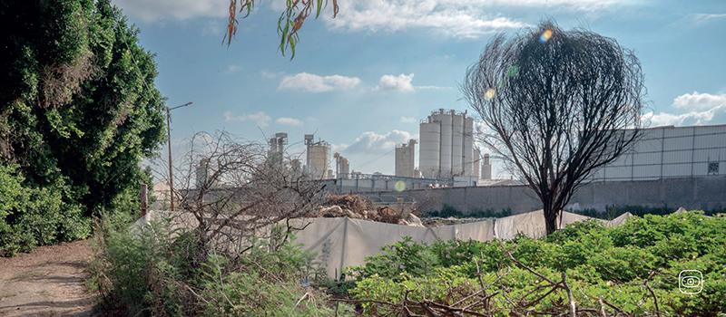 A road running alongside the Nitzanei Shalom industrial complex leading toward Palestinian agricultural lands. 