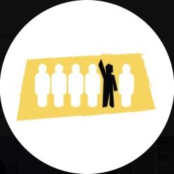 DeSmog logo, people silhouettes on the yellow background d