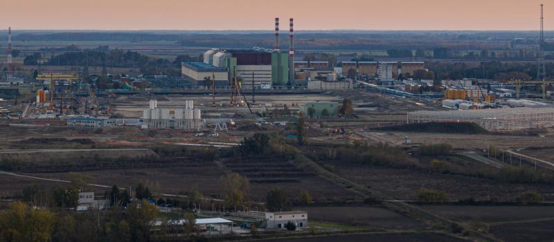 A bird's eye view of the construction site of nuclear power plant Paks II on 9 November 2023.
